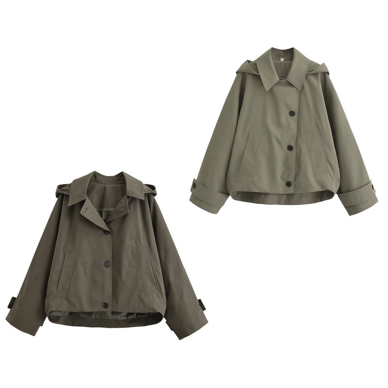 Foreign Trade Cross-Border 2025 Autumn European and American Fashion Elegant Cape-Style Hooded Trench Coat Jacket for Women 0518242