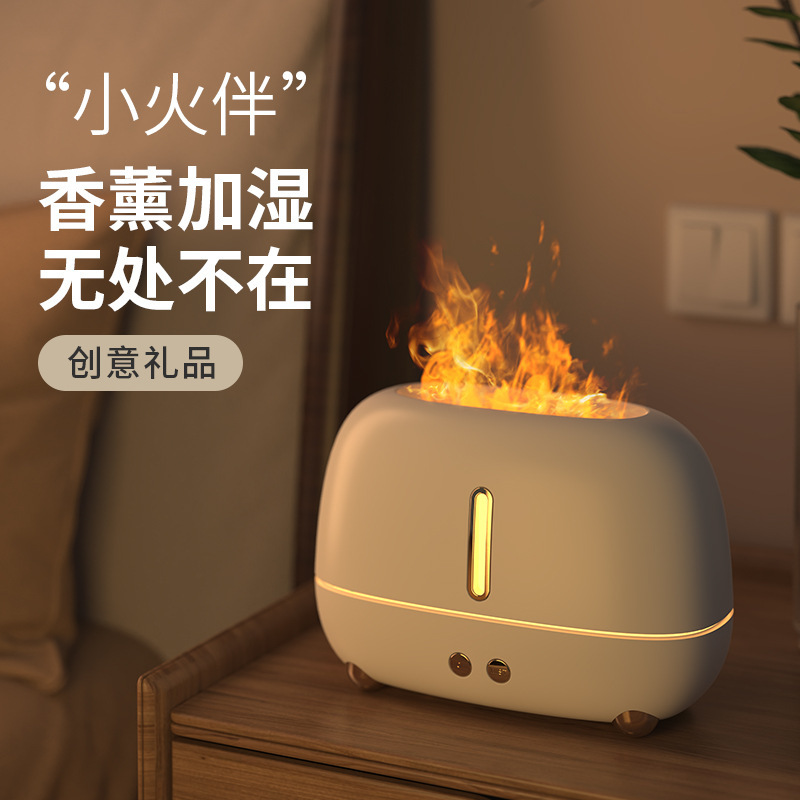 クリエイティブ透明ボックスアロマディフューザー加湿器アロマディフューザー家庭用オフィスデスクトップ7カラー炎加湿器|undefined