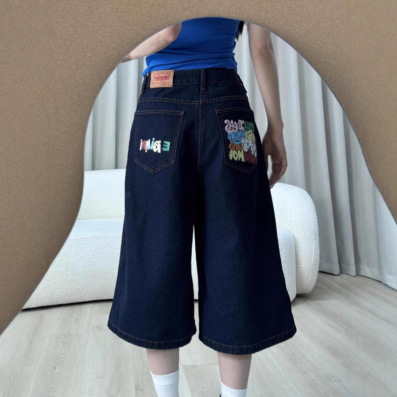 Plus Size American Style Colorful Letter Dopamine Loose Cropped Pants for Women Summer Versatile Straight Casual Slimming Jeans Plus Size American Style Colorful Letter Dopamine Loose Cropped Pants for Women Summer Versatile Straight Casual Slimming Jeans