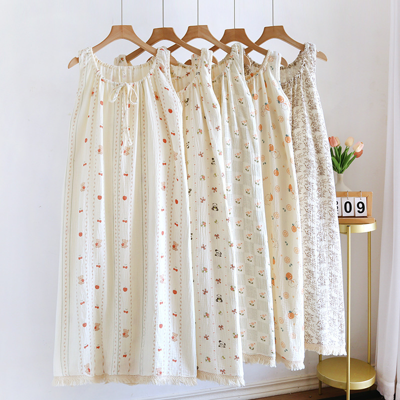 Pure Cotton Gauze Nightdress Women's Spring and Summer Slip Skirt Sweet Pajamas Summer Thin plus size Pregnant Women's Outer Wear Skirt