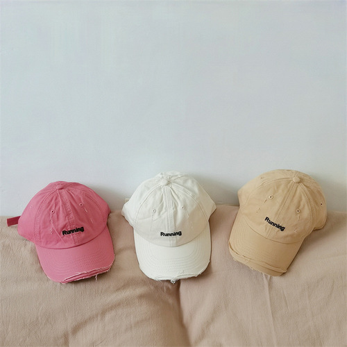 Korean Version Edged Frayed Hole Children's Duck Bill Hat Baby Spring Autumn Outing Versatile Stylish Embroidered Outdoor Sun Hat