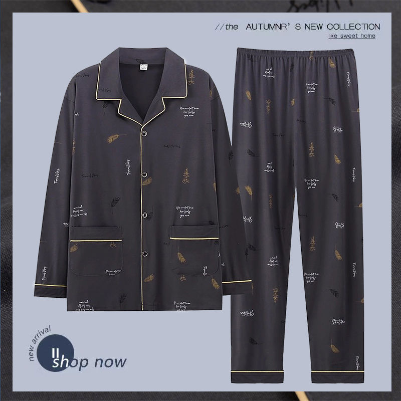 Pijamas de algodón para hombres primavera y otoño nuevos pantalones de manga larga primavera y otoño para hombres pijamas de tamaño grande set de ropa de casa para salir