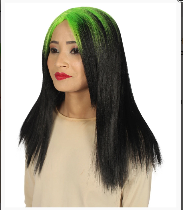 NEWLOOK Popper Fish Neon Green Root   19 pulgadas negras onduladas Halloween peluca fiesta