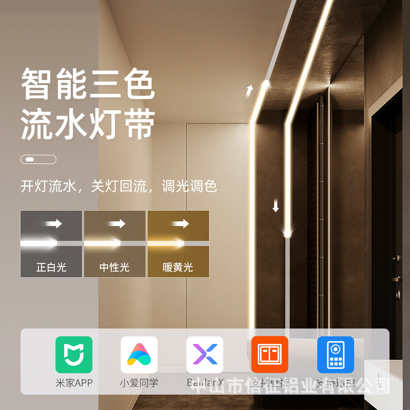 24V智能追光流水灯带家用自粘流星雨跑马灯LED线条灯客厅走廊吊顶