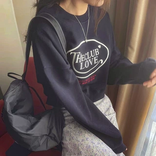清仓 韩系刺绣印花圆领长袖卫衣女2025秋季宽松休闲套头短款上衣