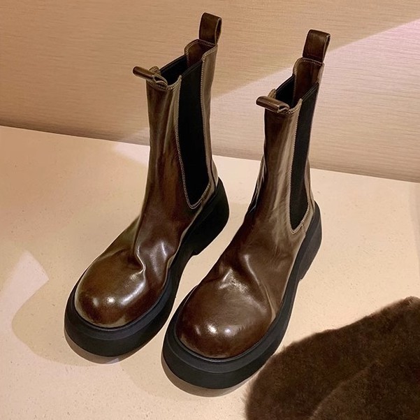Botines Chelsea de tacón grueso y suela elástica de piel de caballo texturizada de 6 cm, estilo nuevo, para mujer, estilo delgado de primavera, transfronterizo. image 3