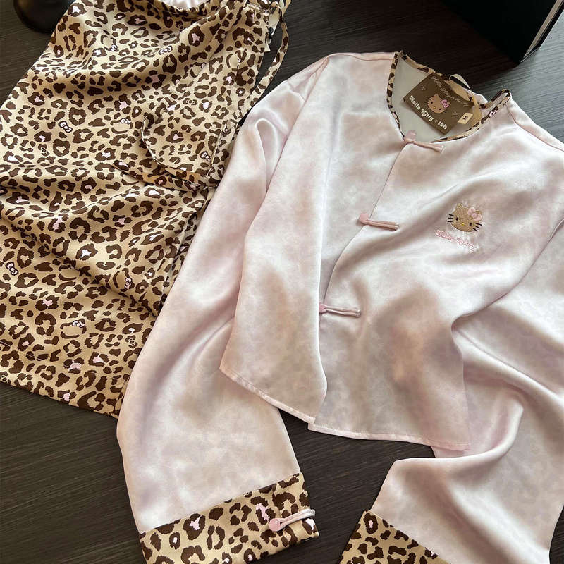 纯欲可爱豹纹凯蒂猫睡衣女秋季薄款大码冰丝长袖长裤家居服套装|undefined
