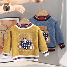 工厂批发【金勇】儿童秋冬新款小熊一体绒圆领长袖小童毛衣打底