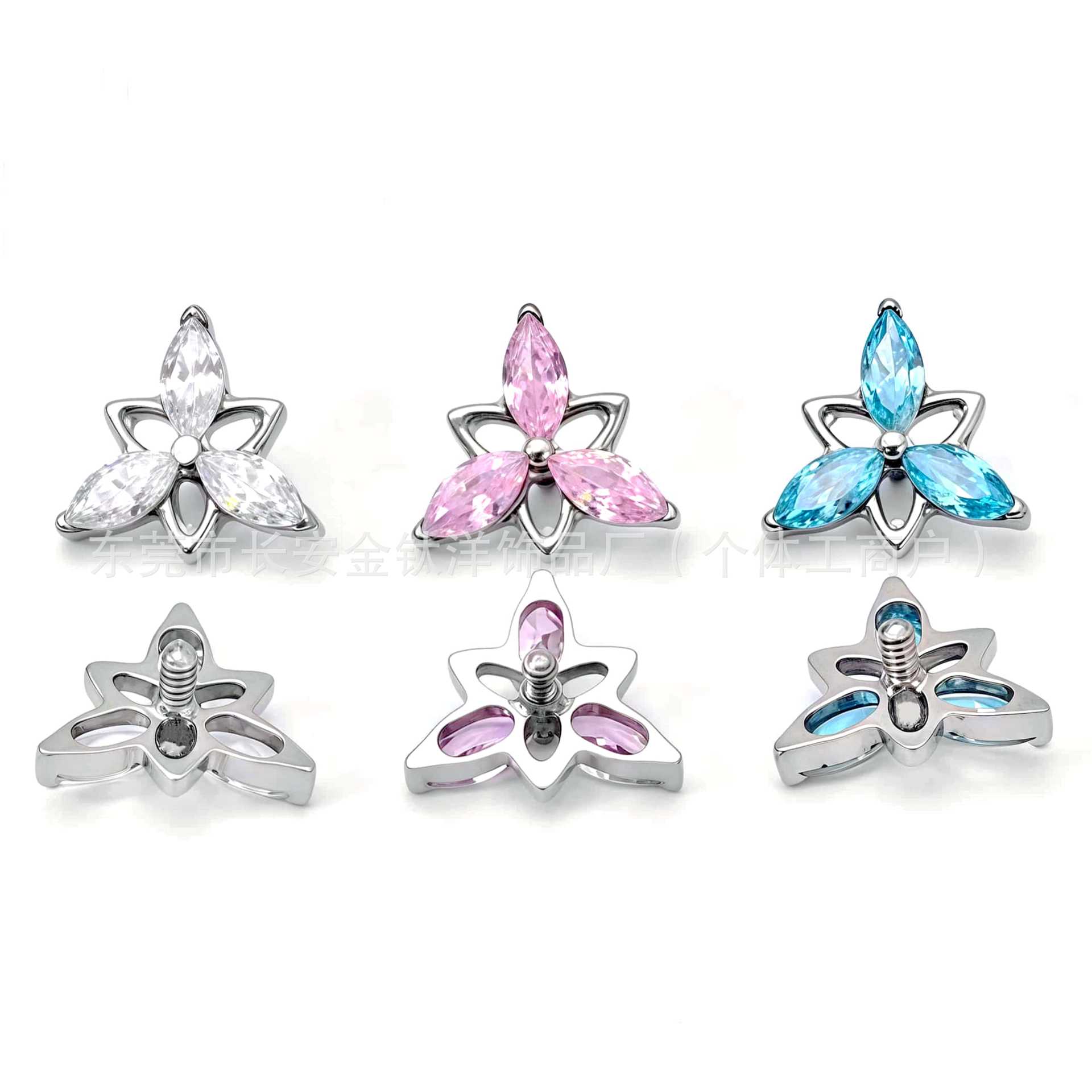 F136 Titanium Five-Pointed Star Three-Horse Eye Zircon Earrings Ear Bone Nails Cochlear Nails G23 Titanium Alloy Body Piercing Jewelry detail image 8