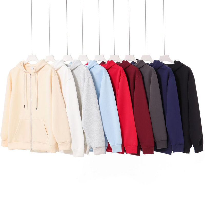 Spring and Autumn Heavy Zipper Hooded Sweater Men's Trendy Brand oversize Casual Solid Color Simple Cardigan Couple's Jacket