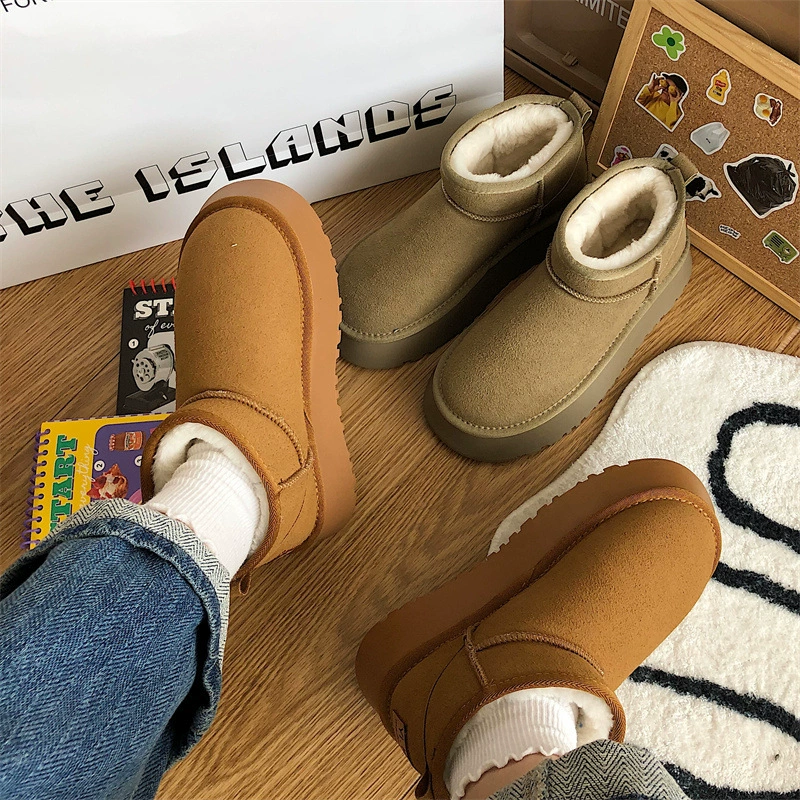 Снежные сапоги женские 2024 новые дикие головы плоское дно уродливые хлопчатобумажные туфли женские базовые круглые головы теплые нескользящие сапоги дети