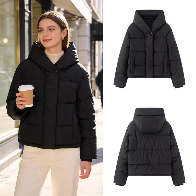 Za Foreign Trade Cross-Border Wholesale European and American Style Women's Winter Short Hooded Waterproof Windproof Thick Jacket Coat Za Foreign Trade Cross-Border Wholesale European and American Style Women's Winter Short Hooded Waterproof Windproof Thick Jacket Coat