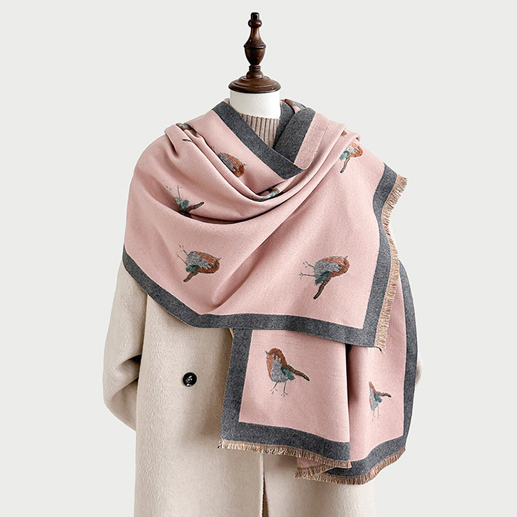 Bufandas coreanas de cachemira de dama 2025 pájaros con un bufón de aire acondicionado que se vuelve más grueso y cálido