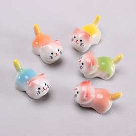 萌猫筷子架猫咪招财猫筷子架笔架小猫陶瓷小摆件园艺盆栽花宠摆件