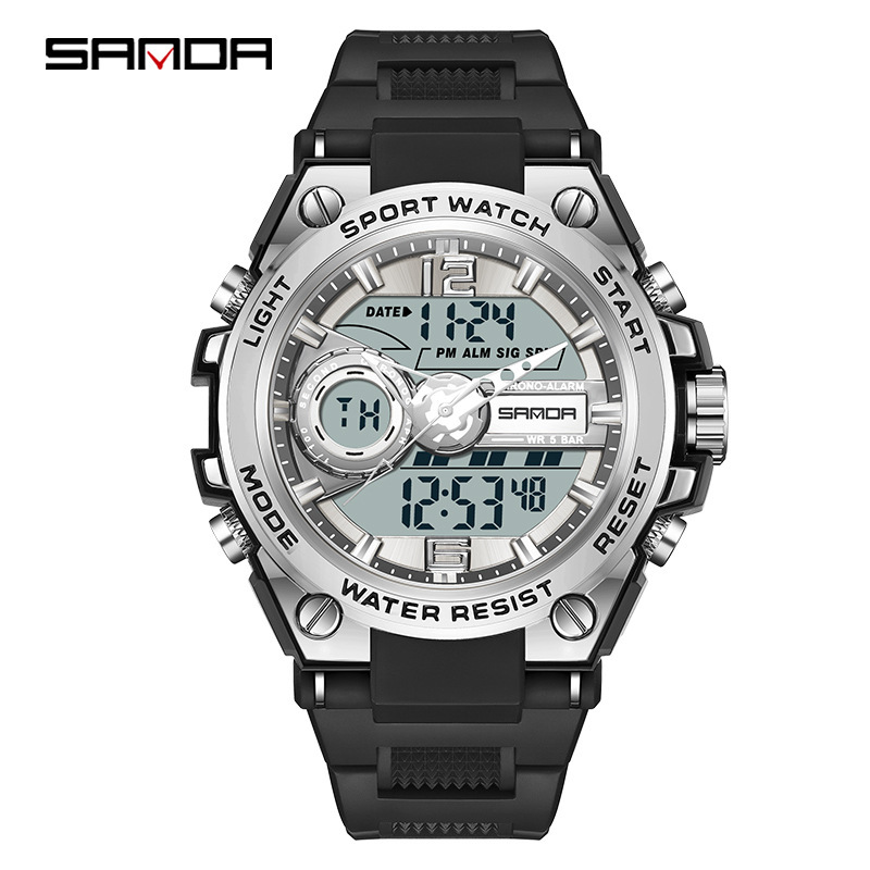SANDA 6092 reloj deportivo para hombre multifuncional temporización creativa doble pantalla electrónica impermeable reloj luminoso