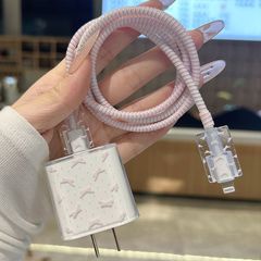 粉蝴蝶结数据线苹果16充电器保护套20适用充电线防折断1415缠绕线