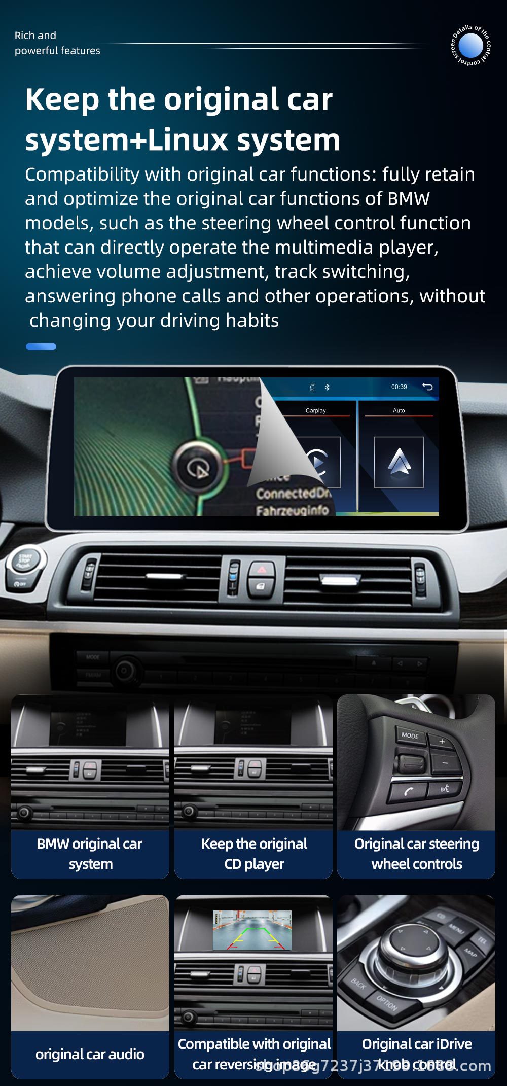 Suitable for Bmw 5 Series F10 12.3inch Car Navigation System, Large Screen Reversing Image, Carplay Bluetooth