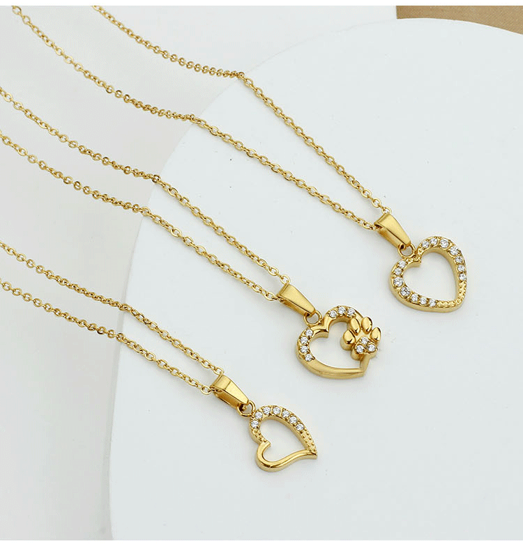 5g Weight Titanium Steel Pendant Material Titanium Steel Basic Modern Style Classic Style Plating Inlay Heart Shape Zircon Pendant Necklace