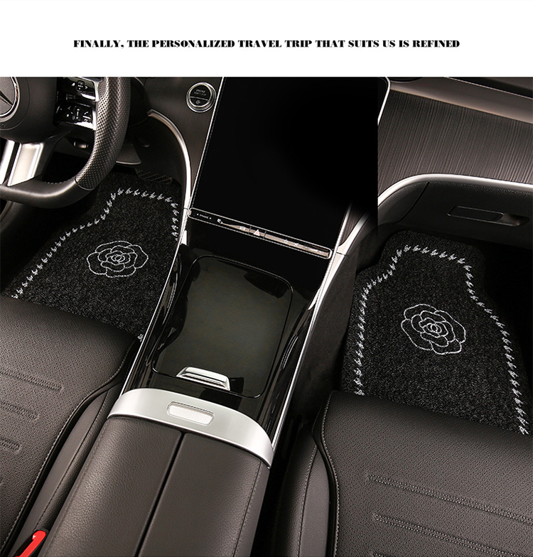 Car Mat Silk Ring Universal Main Driving Carpet Light Luxury Camellia Floor Mat Anti-Dirty Anti-Slip Protection Mat Car Mat