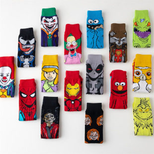 Three maple leaf straight Cartoon Cartoon cross-border socks personalized cotton socks new clown fashion cotton socks mid-calf European and American fashion