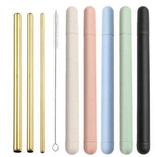 Amazon 304 stainless steel straw portable tableware wheat tube milk tea beverage straw gift set Wholesale