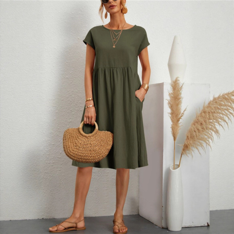 Amazon 2025 Summer Cross-Border Supply Ol Style Women's Cotton Round Neck A-Line Dress Manufacturer Wholesale Women's Clothing Amazon 2025 Summer Cross-Border Supply Ol Style Women's Cotton Round Neck A-Line Dress Manufacturer Wholesale Women's Clothing