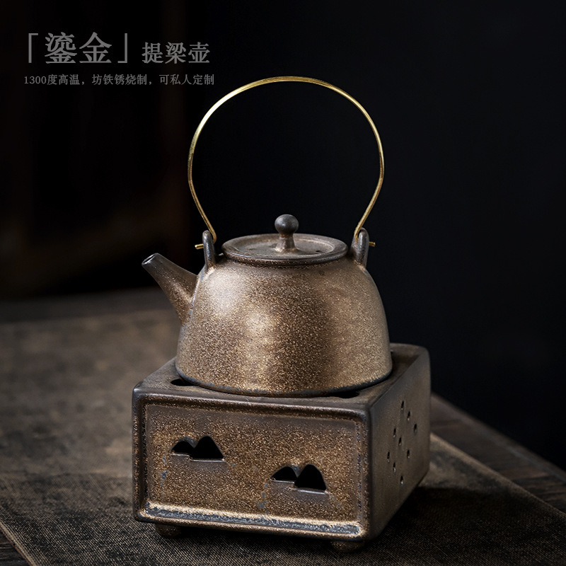 Boiling Tea on the Oven Gold-plated Vintage Bracer Pot Warm Tea Set Ceramic Teapot Kung Fu Tea Set Teapot Pottery Pot Single Pot