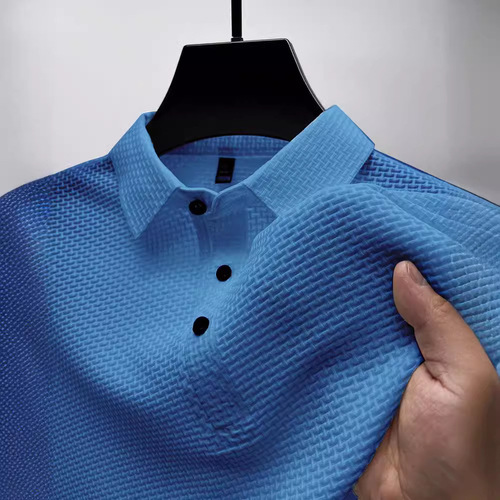 Eurasian men's summer pure color new high-end mesh ice silk short sleeve T-shirt collar polo with smooth material