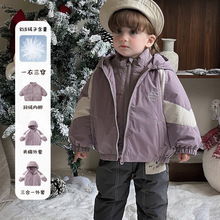 男童三合一连帽冲锋衣冬款婴幼儿防寒羽绒内胆 a类男宝宝夹棉外套