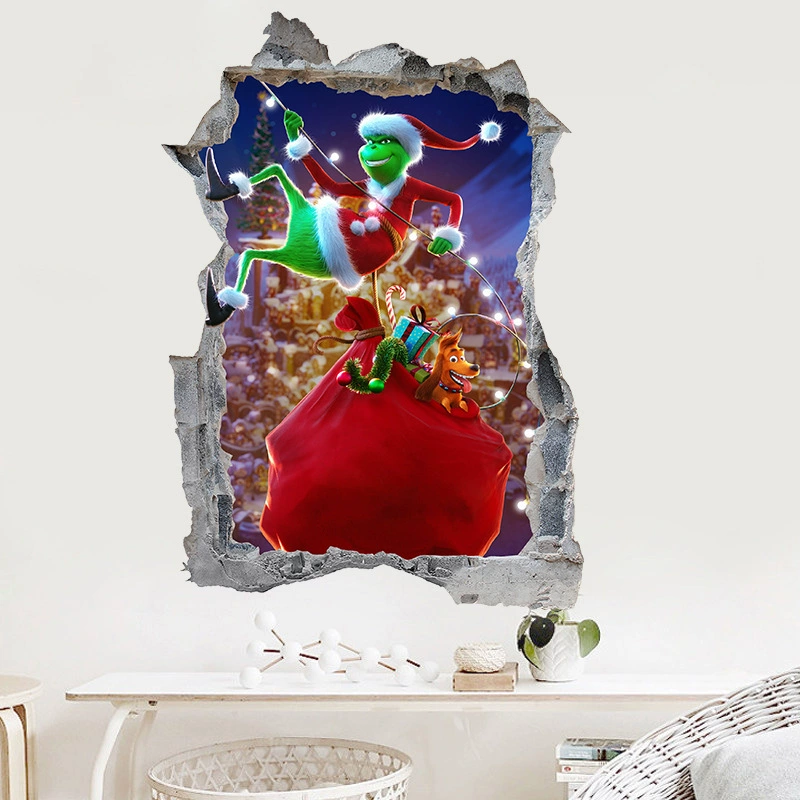 Трансграничный новый стиль через стену Гринч зеленая волосатая странная настенная наклейка рождественская настенная декоративная настенная наклейка ПВХ мультфильм наклейка