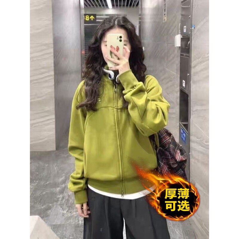 (Pure cotton and composite milk silk) green sweatshirt jacket for women, new autumn style, casual hooded cardigan (Pure cotton and composite milk silk) green sweatshirt jacket for women, new autumn style, casual hooded cardigan