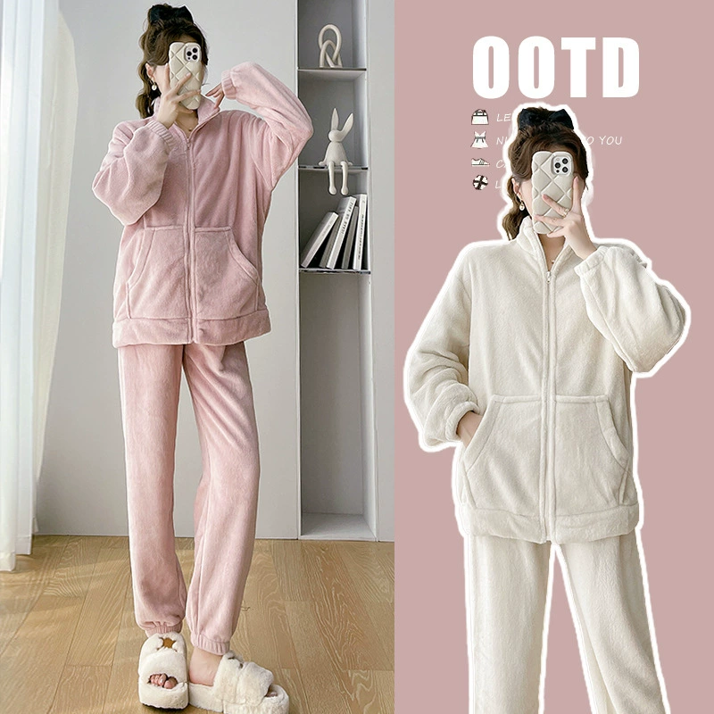 Костюм для беременных, модная теплая Пижама розового цвета, свободная утолщенная Домашняя одежда на флисовой подкладке, комплект из двух предметов, новинка 2023 года, осень и зима