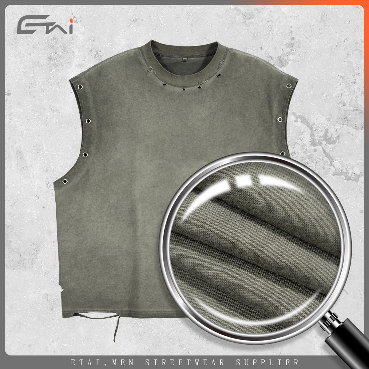 ETAI ropa de hombre retro marca de moda americana pesada hombre hombro chaleco de algodón juvenil lavado y desgastado tecnología image 5