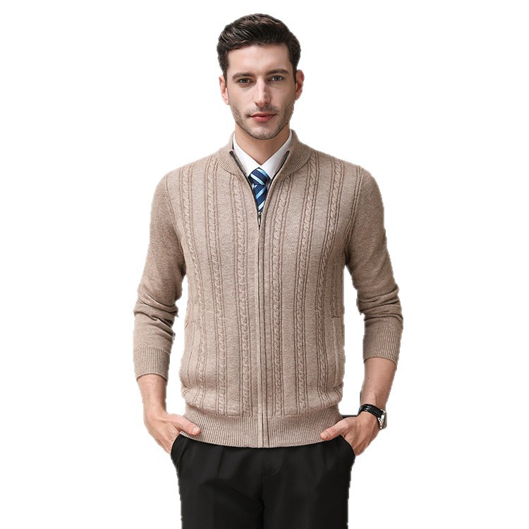 Otoño y invierno suéter de lana sólido con cremallera cardigan chaqueta gruesa calentamiento casual jersey twisted suéter de punto de hombre