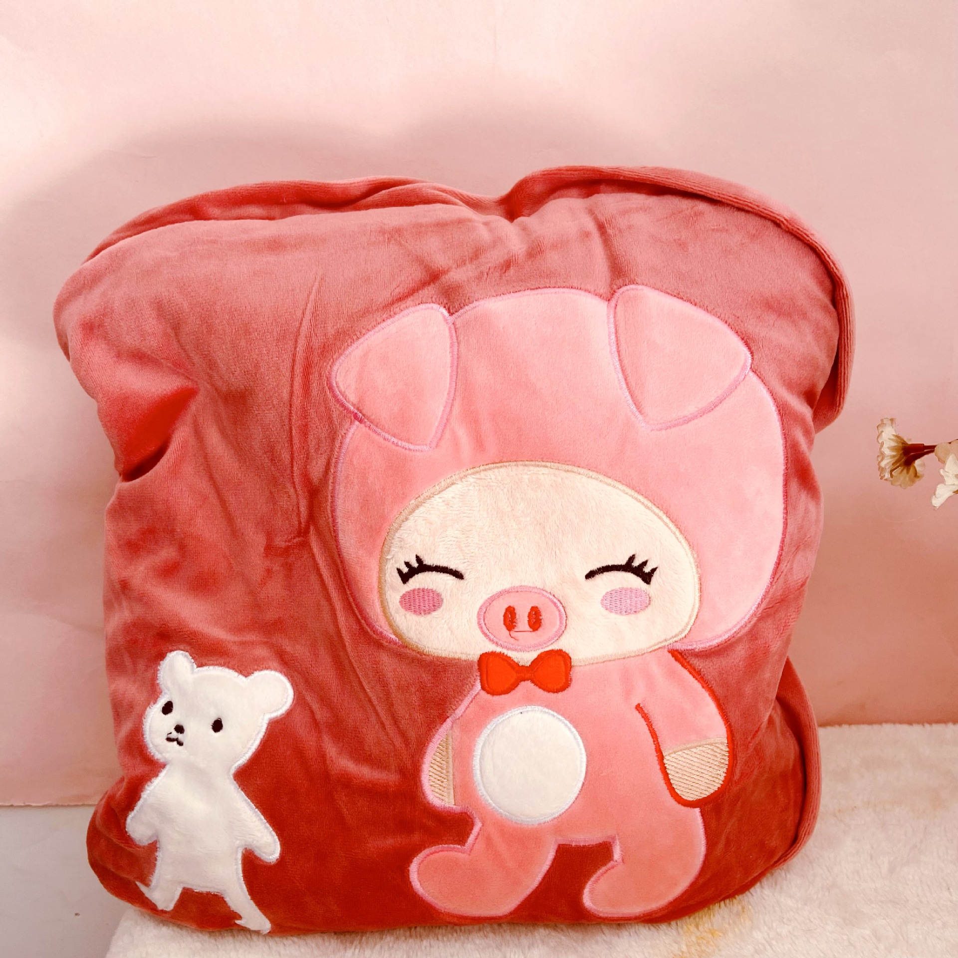 Animal de dibujos animados almohada edredón de doble uso aire acondicionado edredón siesta manta multifuncional coche viaje almohada plegable edredón al por mayor