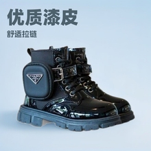 马丁靴子新款2025女童black boots时尚黑色英伦风拉链中筒儿童