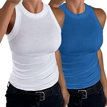 Y 44533 Ribbed Round Neck Tank Top Ůʽ���� �羳ŷ������ѷ��