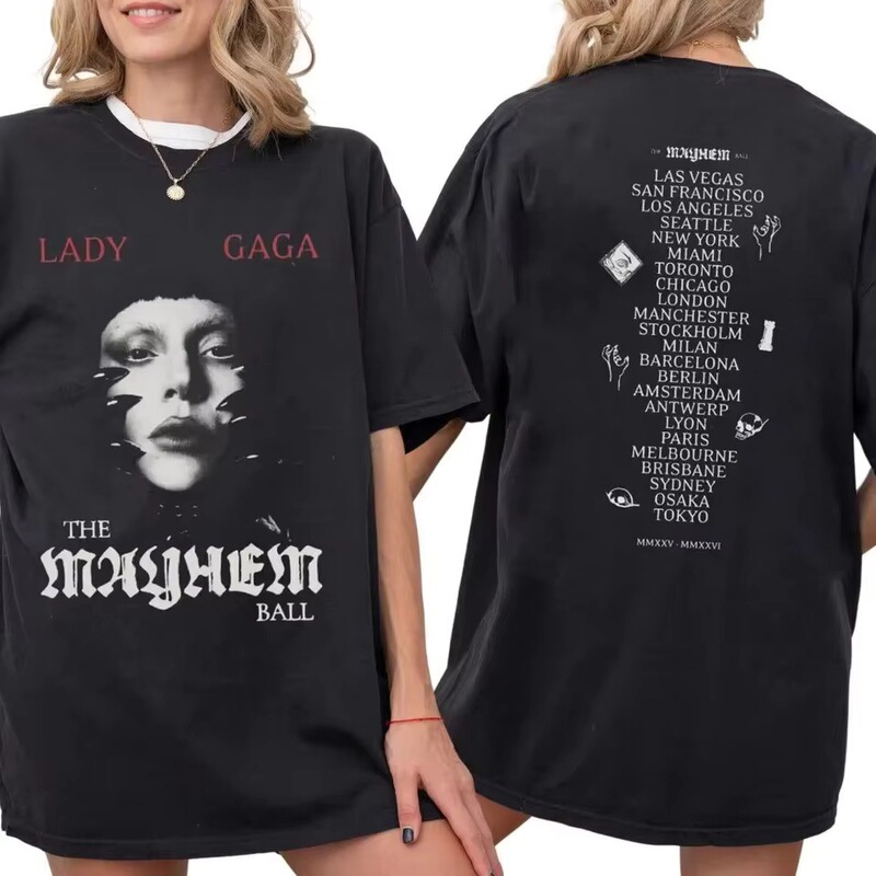Lady Gaga Mayhem Ball Tour T-Shirt Retro Fashion Women's Cotton T-Shirt Round Neck T-Shirt Harajuku Lady Gaga Mayhem Ball Tour T-Shirt Retro Fashion Women's Cotton T-Shirt Round Neck T-Shirt Harajuku