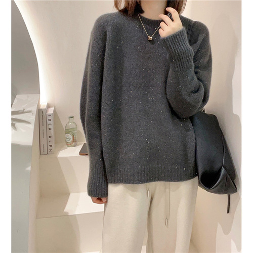 Soft and trendy versatile round neck long-sleeved autumn and winter new sweater jacket for women loose knitted bottoming shirt with inner top