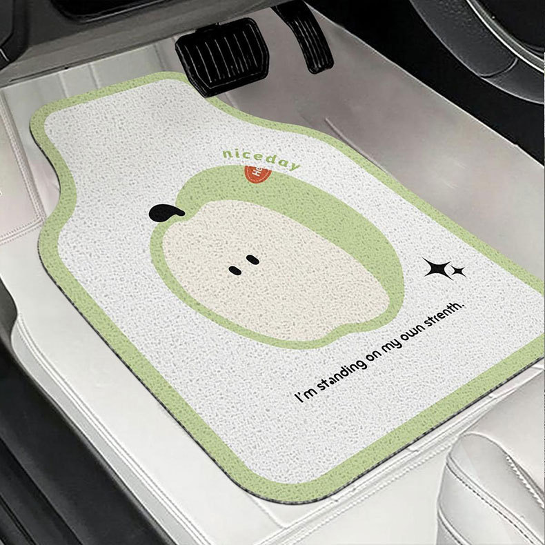 Green Apple Kitten Cartoon Silk Loop Car Floor Mat Cute Mud-Resistant Dirt-Resistant Car Interior Mat Easy to Clean Customizable