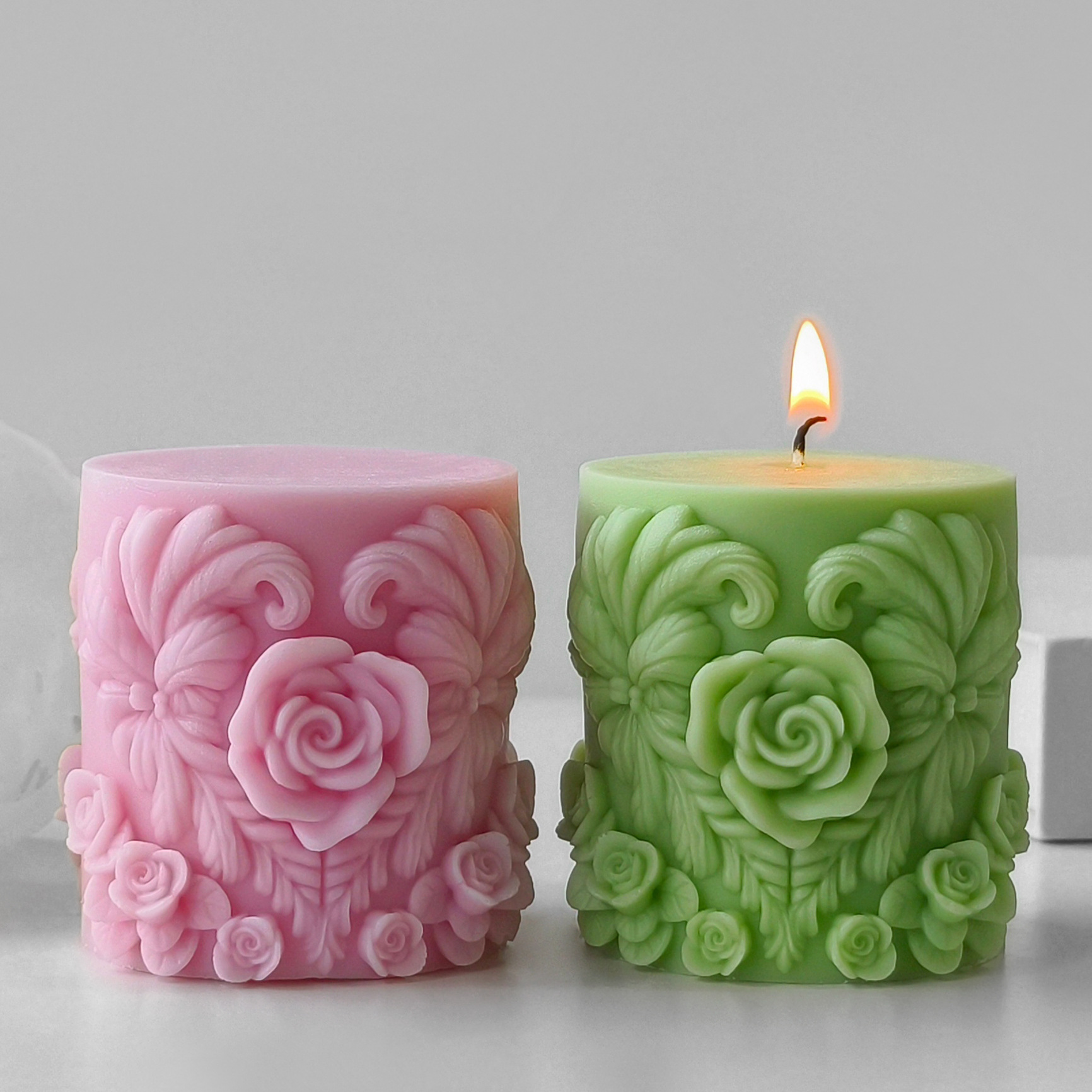 Jiahui Mei rosa cilíndrica molde de jabon de incienso DIY cilíndrico jabón hecho a mano flores vela regalo de mano