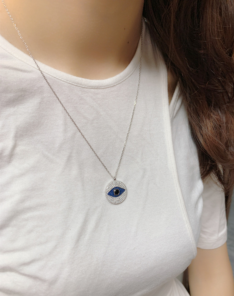 10g Weight Artificial Gemstones Inlay Material Necklace Classification cable chain Chain Type 1 Piece Quantity 925 Sterling Silver Artificial Gemstones Cable Chain Plating Inlay Eye Necklace