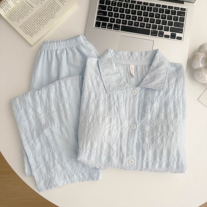 Al por mayor transfronterizo otoño nuevo con almohadilla de pecho nubes de algodón pantalones de manga larga pijama de mujer con sola sola solapa cardigan ropa para el hogar