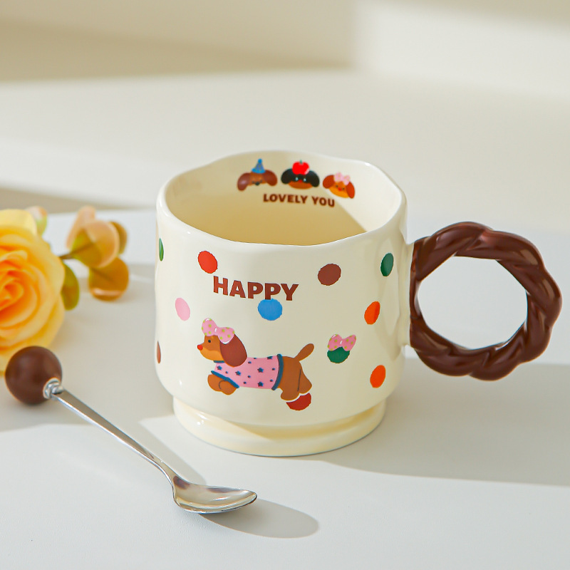 Creativo encantador dibujos animados taza de cerámica Boog taza de alta cara taza de marca taza de pareja taza de agua potable doméstica