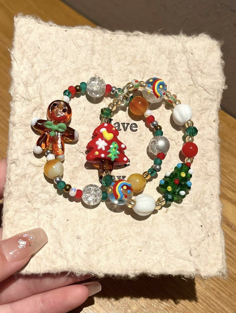 Holiday, Festival Occasion Cute Classic Style Christmas Tree Gingerbread Glass Beaded Chain Beaded Bracelets Christmas Wholesale