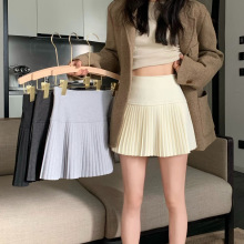 针织半身裙女春秋新款辣妹高腰显瘦时尚防走光A字毛呢百褶裙短裙