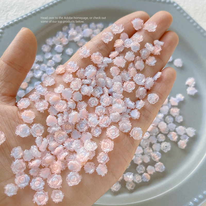 New blue powder camellia manicure jewelry gradient halo ice through net red rose stereo nail decoration wholesale