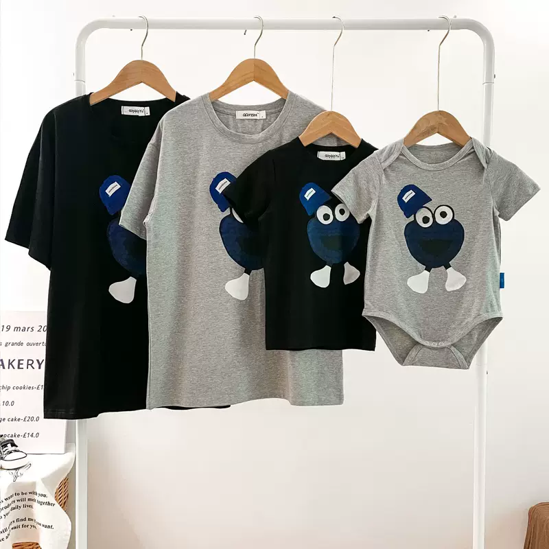 Список в стиле Net Red Фри Street Big Eye Frog Parent - детская летняя семейная футболка для мамы и дочери