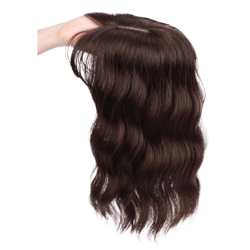 Parche para el cabello de la cabeza cubierta de cabello largo y rizado cubierta de cabello blanco cabello artificial femenino aire bangs pieza de peluca agua ondulación parche para el cabello