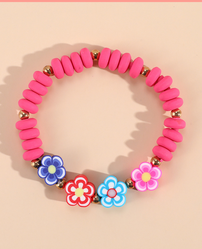 Cute Fruit Heart Shape Flower Arylic Soft Clay Beaded Girl's Bracelets 1 Piece display picture 2